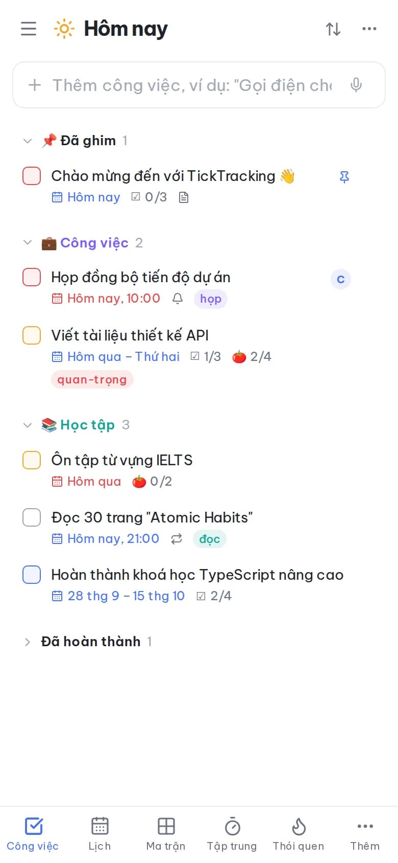 TickTracking trên điện thoại